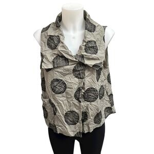 Chalet et Ceci Gray Polka Crinkled Fabric Statement Vest sz XS NEW BOHO Eclectic
